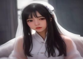 契约婚姻漫画封面，男女主角对视特写，线条细腻，橙色暖光背景营造浪漫氛围
